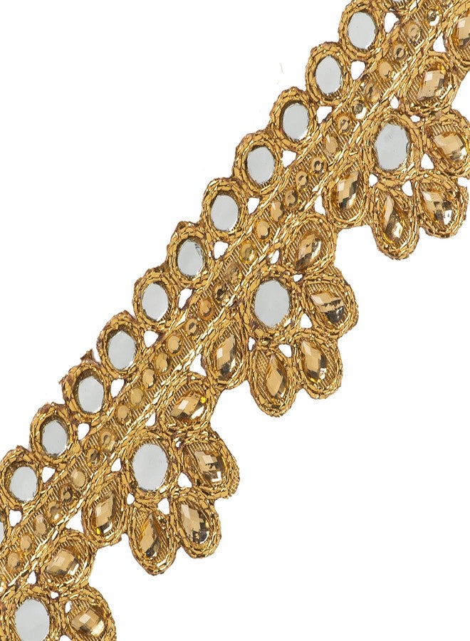 CORIOX Mirror Golden Lace Designer Fabric for Designing, Sarees, Lehangas, Dupatta, Bags, Furnishings Art and Crafts 9 mtr. - Image 4